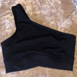 Black off the shoulder sports bra